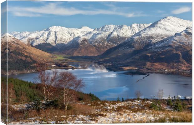 Loch Duich and Kintail in Winter, Scotland.    Canvas Print by Barbara Jones