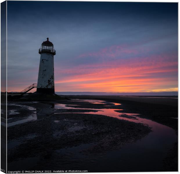 Talacre lighthouse sunset Anglesey 682 Canvas Print by PHILIP CHALK