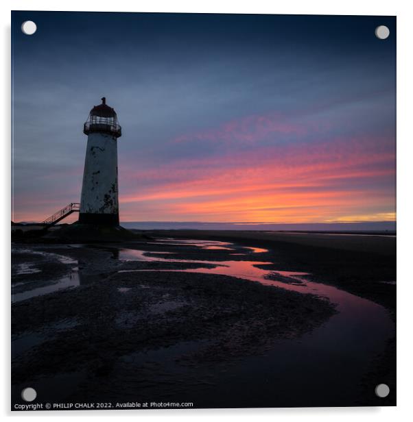 Talacre lighthouse sunset Anglesey 682 Acrylic by PHILIP CHALK