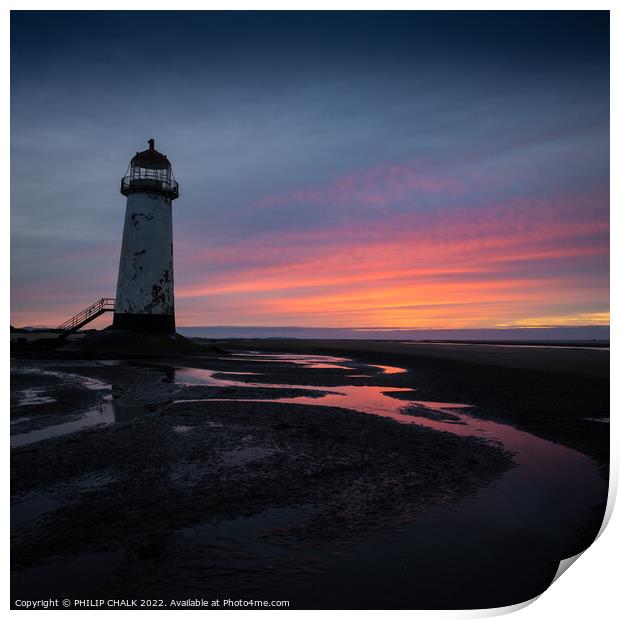 Talacre lighthouse sunset Anglesey 682 Print by PHILIP CHALK