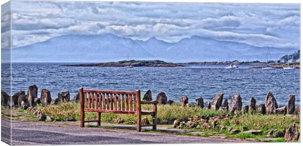 Millport bench view of Arran (abstract) Canvas Print by Allan Durward Photography