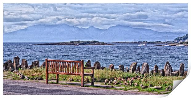 Millport bench view of Arran (abstract) Print by Allan Durward Photography