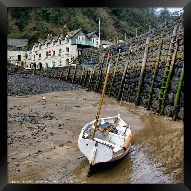 Clovelly Harbour Wall and Fishing Boat Framed Print by Stuart Wyatt