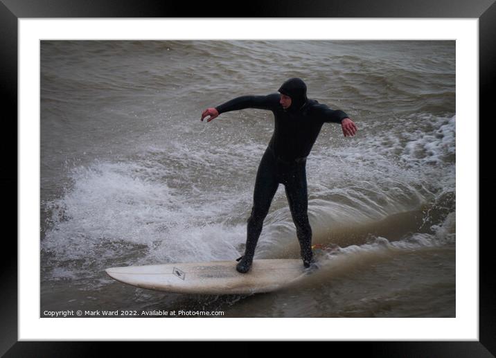 Surfing in Sussex. Framed Mounted Print by Mark Ward