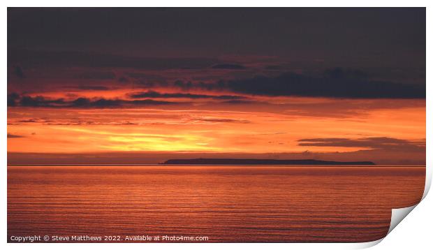 Lundy Island Sunset Print by Steve Matthews