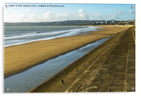 West along Swansea Beach in December  Acrylic by Nick Jenkins