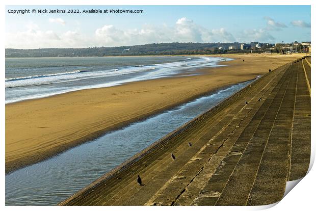West along Swansea Beach in December  Print by Nick Jenkins