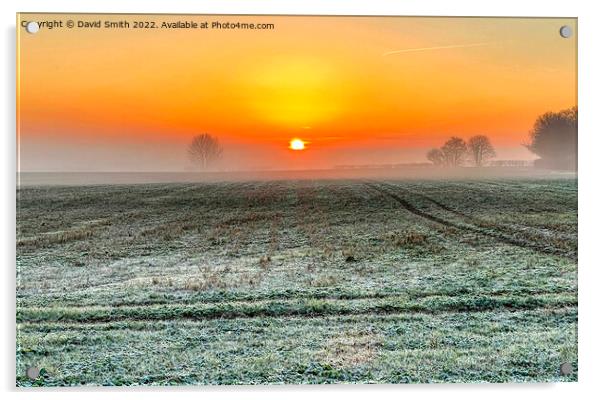 winter sunrise over a frozen field Acrylic by David Smith