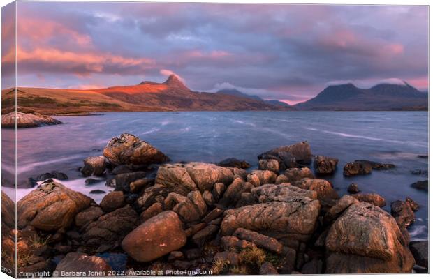 Winter Sunset over Stac Pollaidh Canvas Print by Barbara Jones