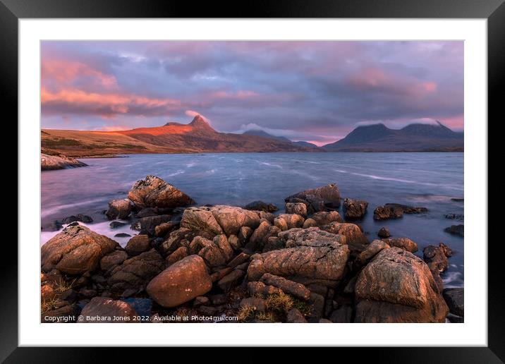 Winter Sunset over Stac Pollaidh Framed Mounted Print by Barbara Jones