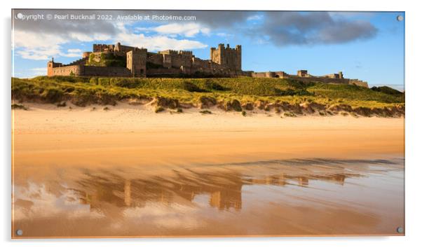 Bamburgh Castle and Beach Northumberland Acrylic by Pearl Bucknall