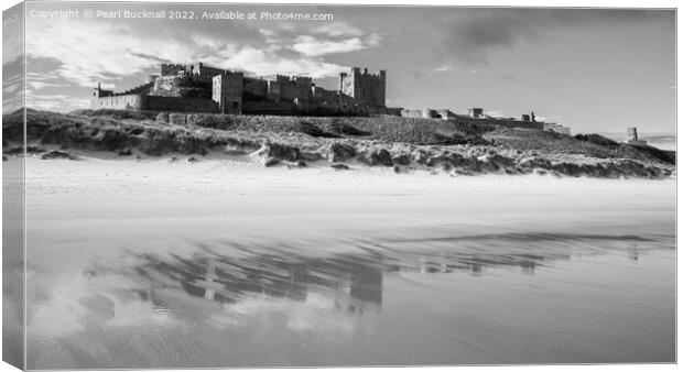 Bamburgh Castle and Beach Northumberland Mono Canvas Print by Pearl Bucknall