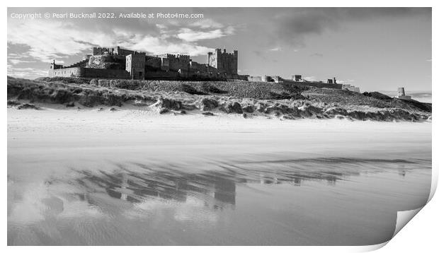 Bamburgh Castle and Beach Northumberland Mono Print by Pearl Bucknall