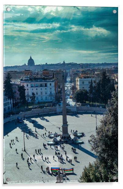 Scenic View of Piazza del Popolo Square from the Terrace of Pincio in Villa Borghese Acrylic by Stuart Chard