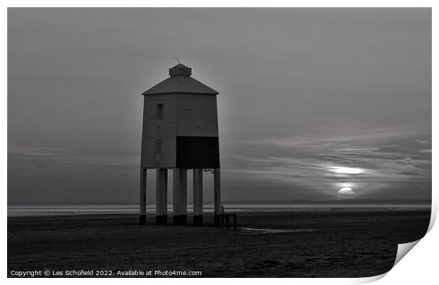 Burnham Lighthouse  Black white Print by Les Schofield