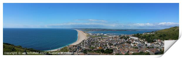 Weymouth and Chesil Beach From Portland Print by Les Schofield