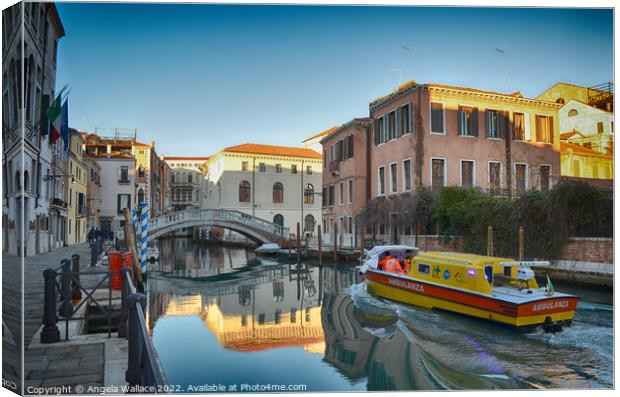 Ambulance on the canal Venice Canvas Print by Angela Wallace