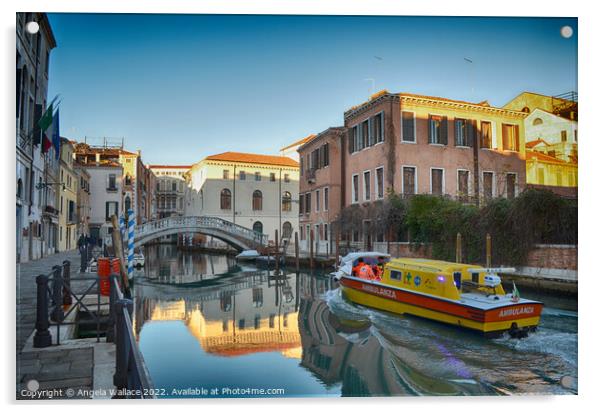 Ambulance on the canal Venice Acrylic by Angela Wallace