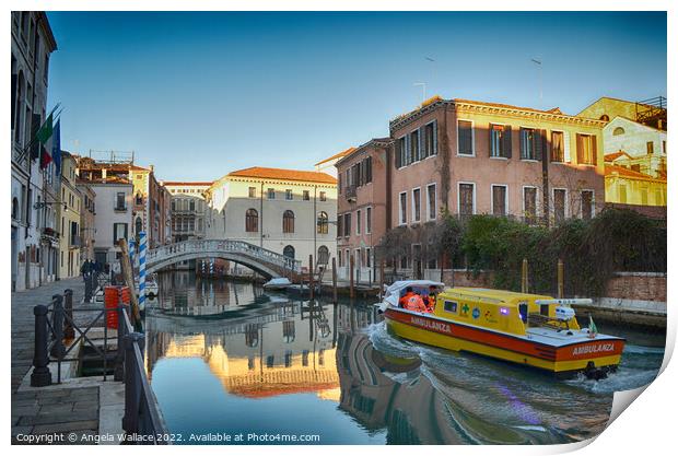 Ambulance on the canal Venice Print by Angela Wallace