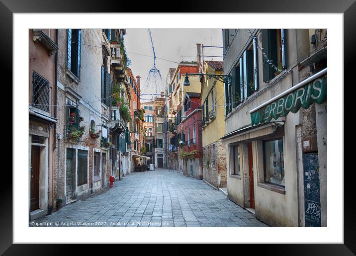 Colourful street of Venice Framed Mounted Print by Angela Wallace