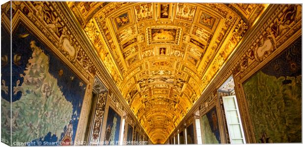 Vatican, Wall and ceiling paintings in the Gallery of Maps Canvas Print by Stuart Chard