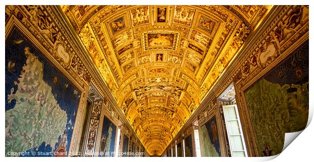Vatican, Wall and ceiling paintings in the Gallery of Maps Print by Stuart Chard