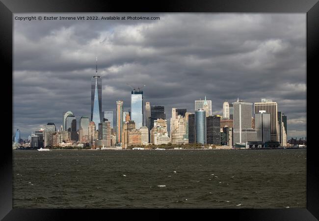 Skyline of Manhattan on a stormy day Framed Print by Eszter Imrene Virt