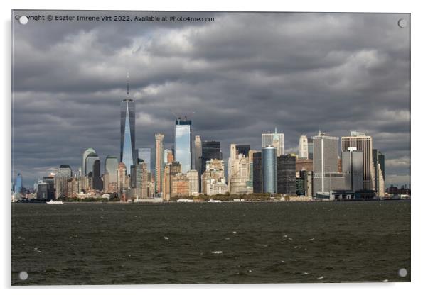 Skyline of Manhattan on a stormy day Acrylic by Eszter Imrene Virt