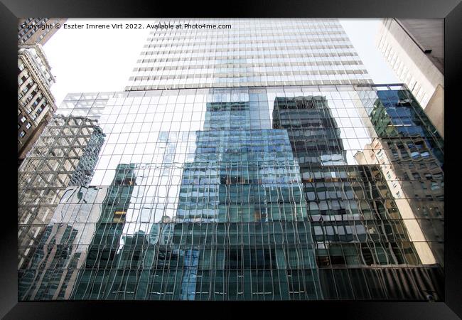 Abstract reflections of skyscrapers on the screen of a building in Manhattan, New York Framed Print by Eszter Imrene Virt