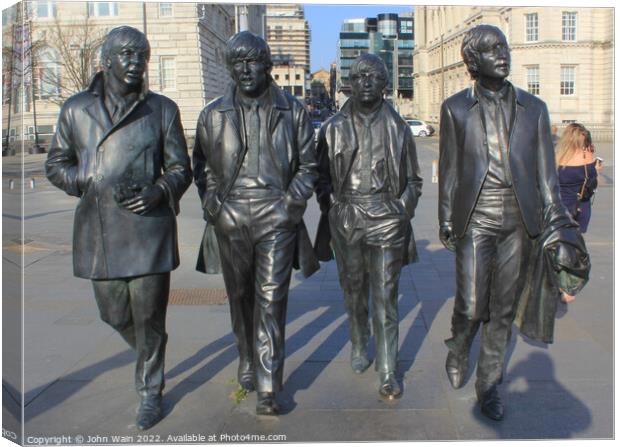 Pier head Beatles Statues Liverpool Canvas Print by John Wain