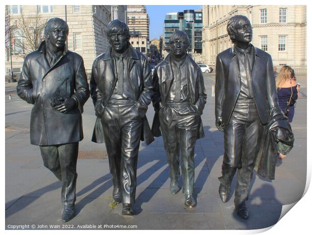 Pier head Beatles Statues Liverpool Print by John Wain