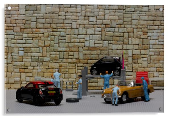 Busy Mechanics in Smallville Acrylic by Steve Purnell