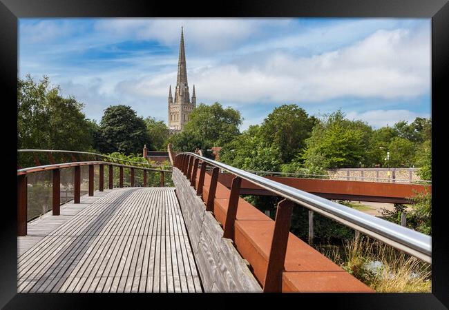Norwich Cathedral as seen from Jarrold Bridge  Framed Print by Kevin Snelling