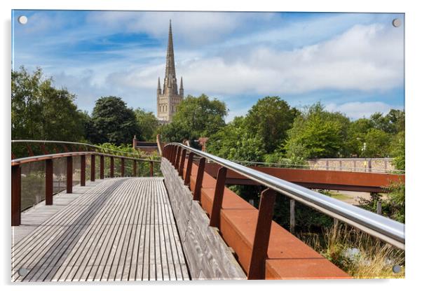 Norwich Cathedral as seen from Jarrold Bridge  Acrylic by Kevin Snelling