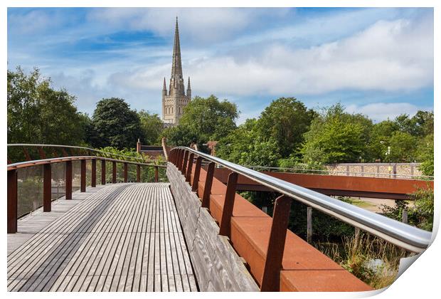 Norwich Cathedral as seen from Jarrold Bridge  Print by Kevin Snelling