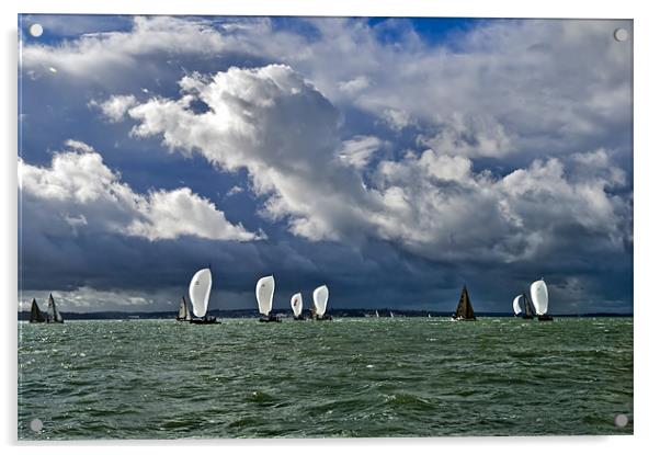 Racing yachts in the Solent Acrylic by Gary Eason