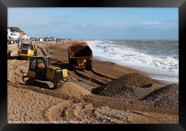 Beach Repairs on Hastings Seafront. Framed Print by Mark Ward