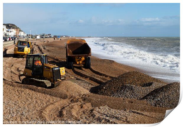 Beach Repairs on Hastings Seafront. Print by Mark Ward