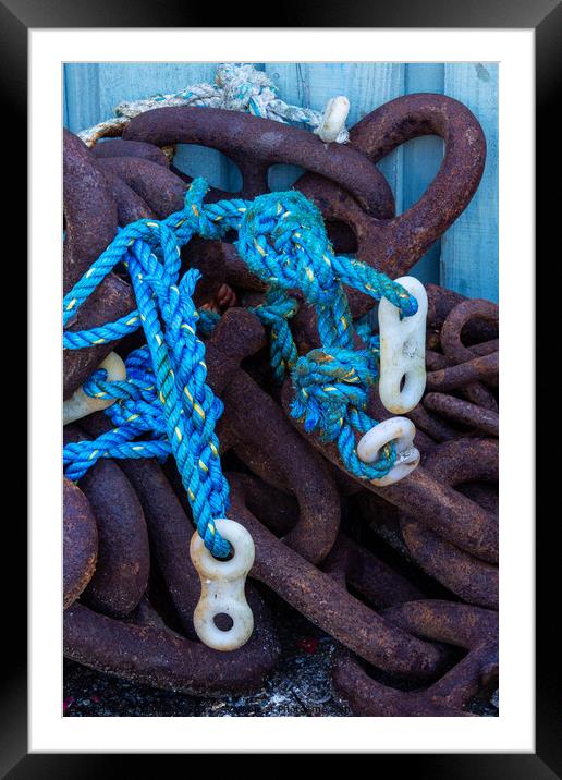 Fishing ropes and chains Framed Mounted Print by Joy Walker