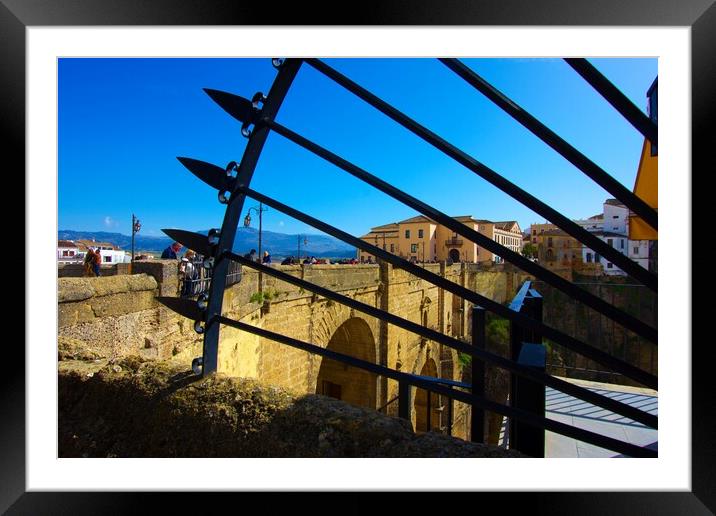 The New Bridge on the Tagus from behind a grille Framed Mounted Print by Jose Manuel Espigares Garc