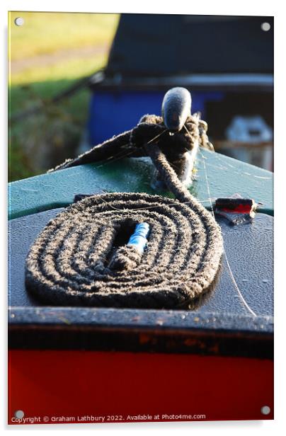 Canal narrowboat bow rope. Acrylic by Graham Lathbury
