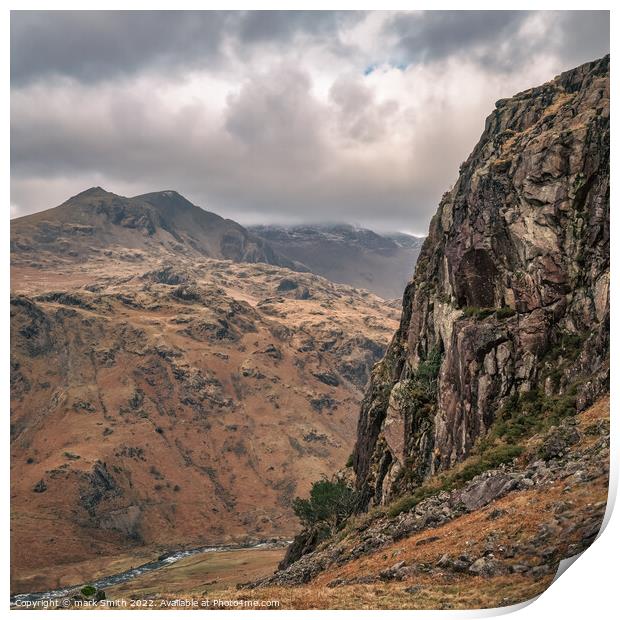Hardknott towards Scafell Pike, Lake District Print by mark Smith