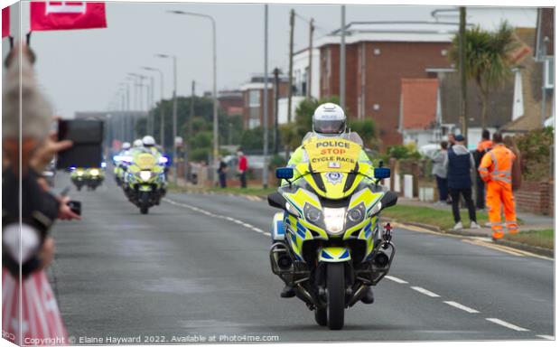 Police on motorbikes Canvas Print by Elaine Hayward
