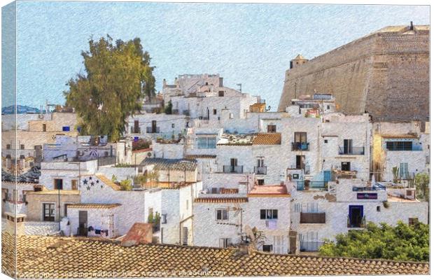PENCIL SKETCH EFFECT of view of old Ibiza Canvas Print by susanna mattioda