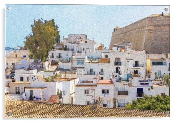 PENCIL SKETCH EFFECT of view of old Ibiza Acrylic by susanna mattioda