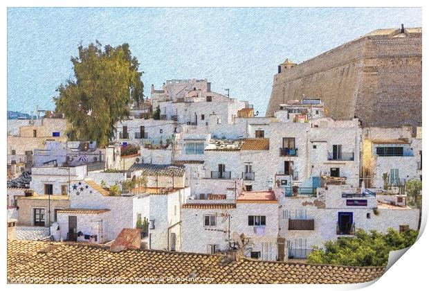 PENCIL SKETCH EFFECT of view of old Ibiza Print by susanna mattioda