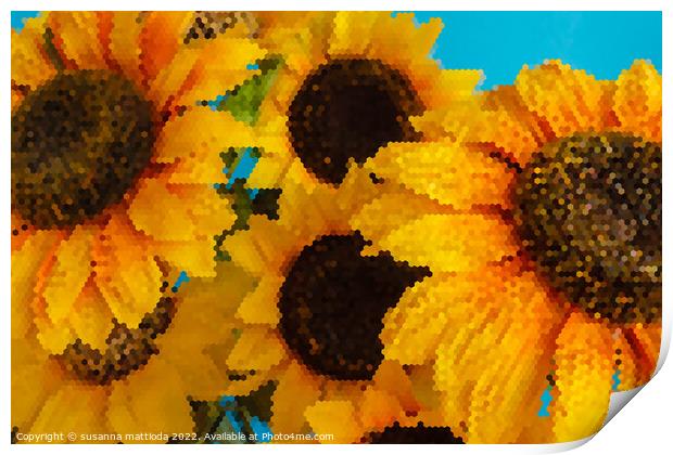 PIXEL ART ON sunflowers Print by susanna mattioda