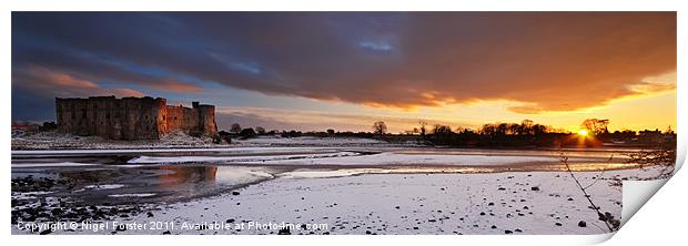 Carew Castle Winter Sunset Print by Creative Photography Wales