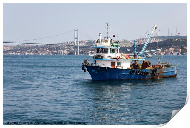 Fishing boat on the Bosphorus, Turkey Print by Gordon Dixon