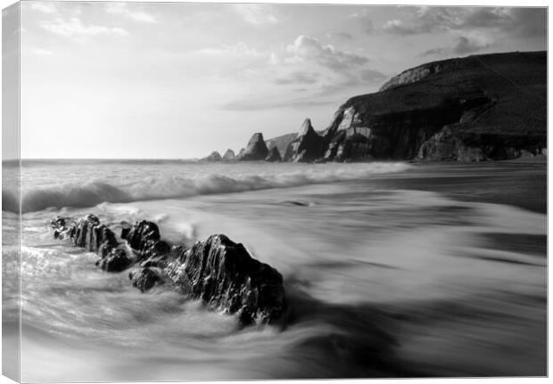 Westcombe Surf Black and White Canvas Print by David Neighbour